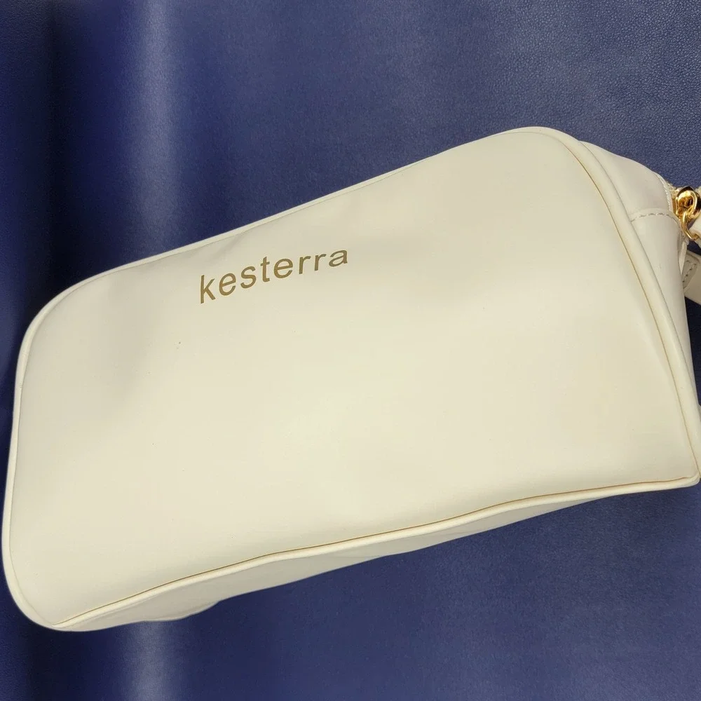 Kesterra 3 Piece Travel Makeup Bag Set Cream Vegan Leather Cosmetic Case